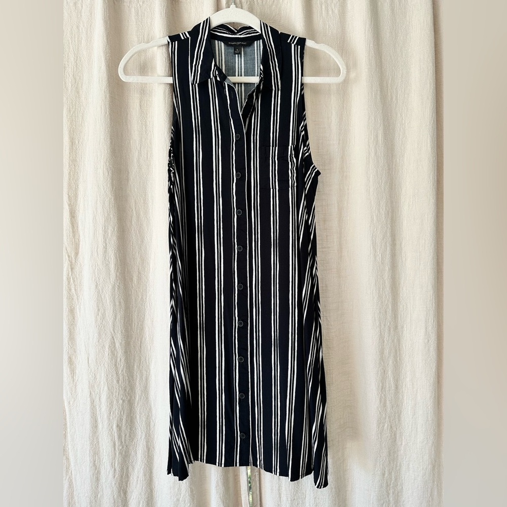 Banana Republic Monochrome Striped Mini Shirt Dress